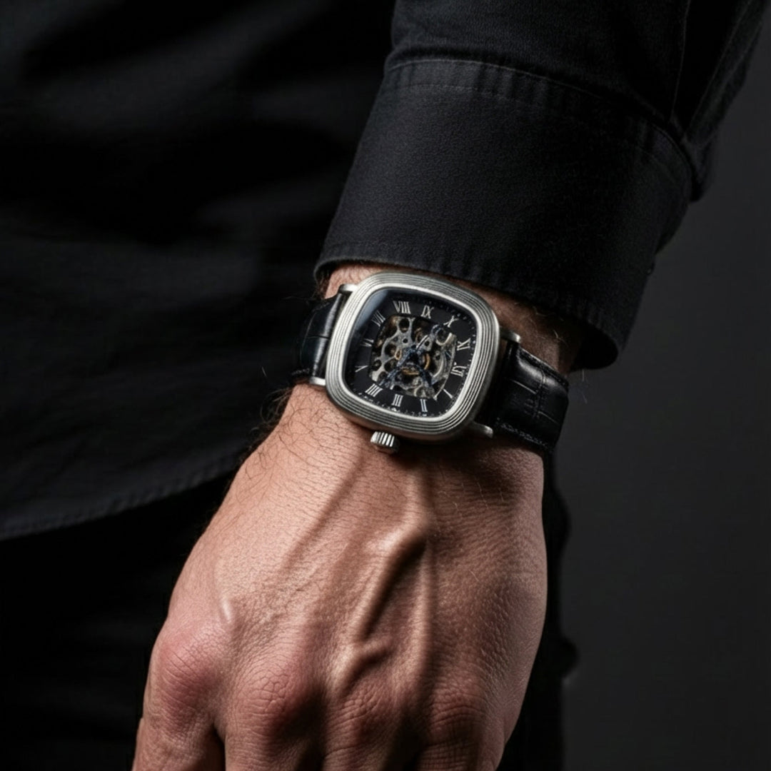 Heritage Chester Skeleton Automatic Black / Genuine Leather | Black Dial