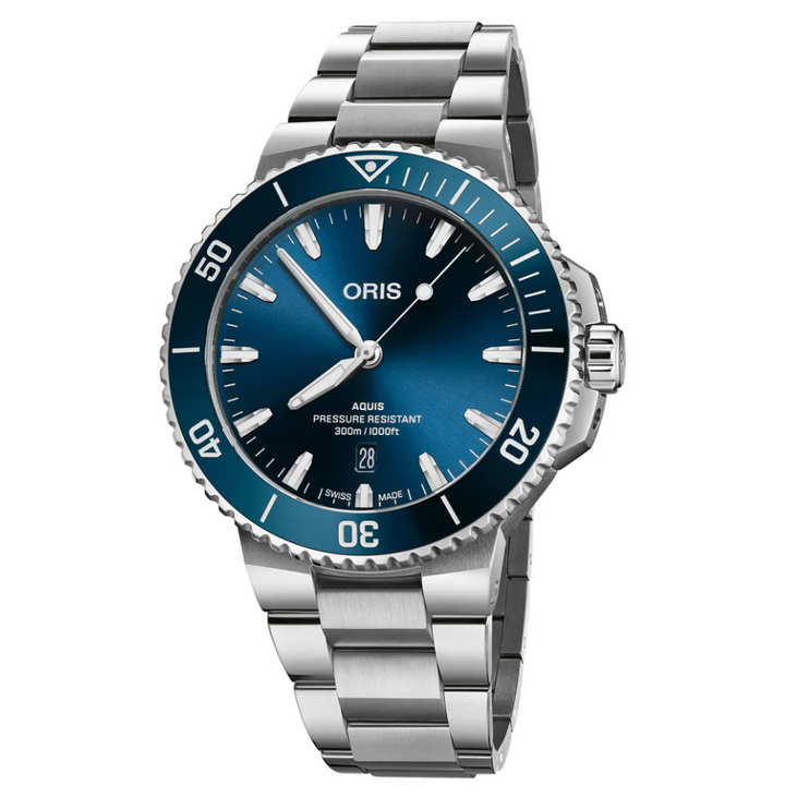 Aquis Date Blue/Silver Stainless Steel Blue Dial