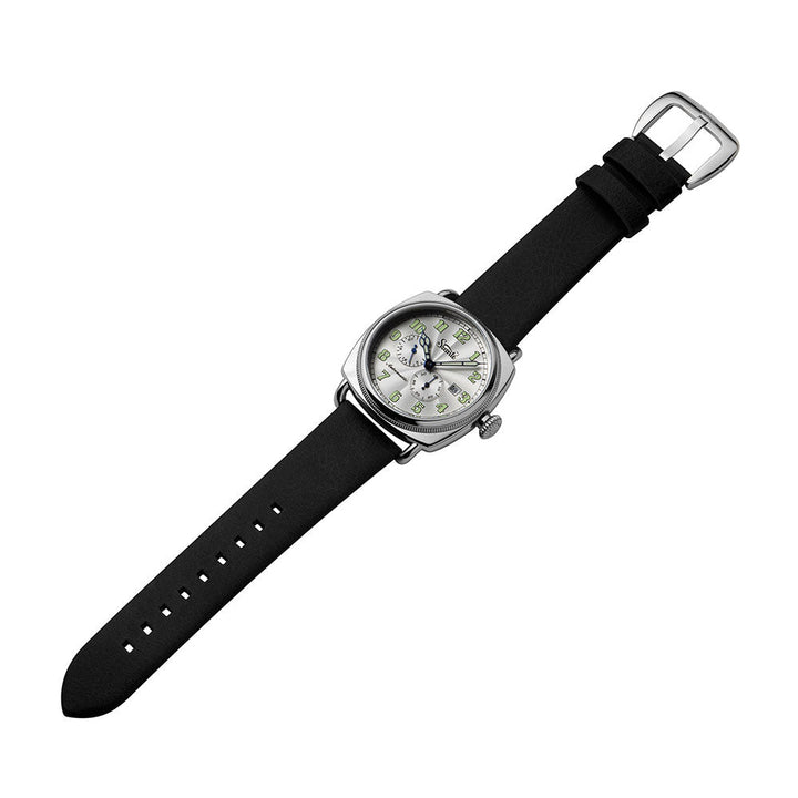 Officer's Coin Automatic Steel Case/Silver Guilloche Dial/Black Leather Strap | 