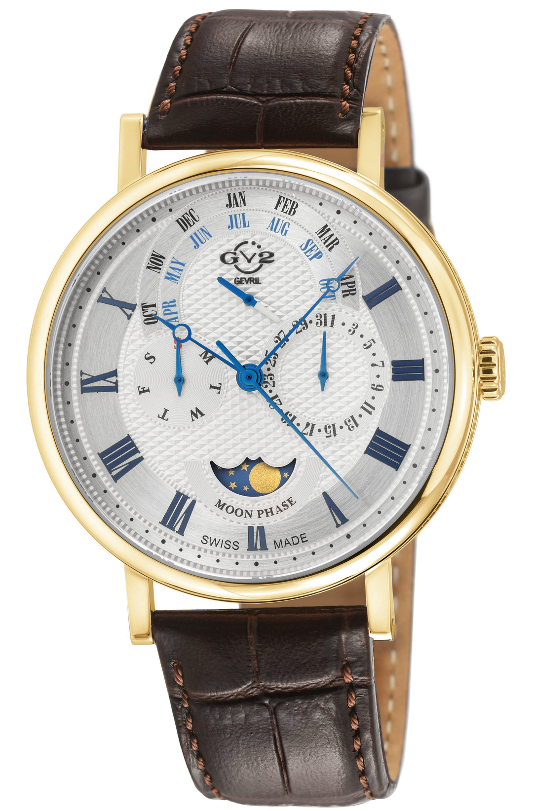 Maestro GV2 Swiss Quartz, IPYG Case, White Dial, Brown Italian Leather Strap | W