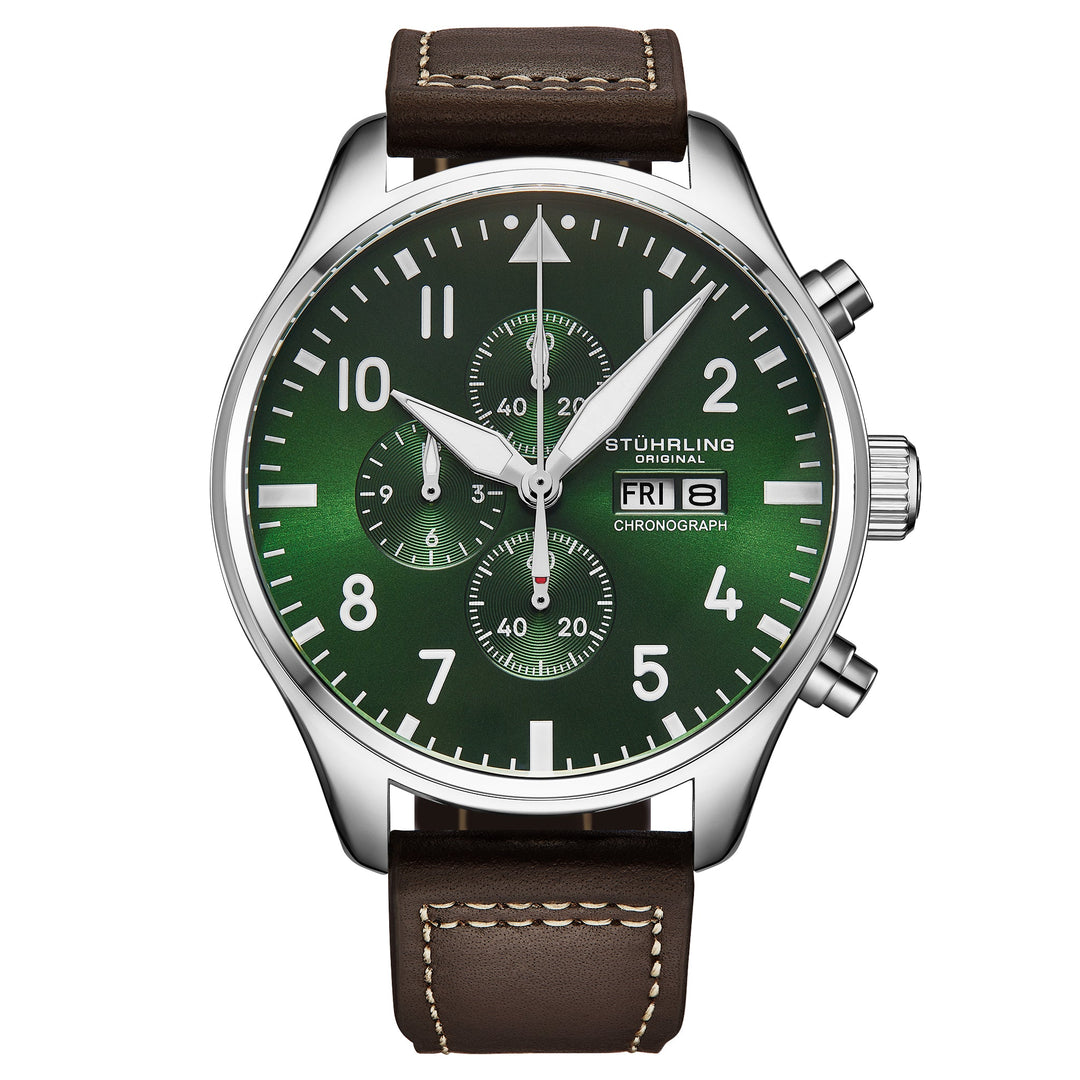 Navigator Chrono Forest Green Sunray Dial/Brown Leather Strap | Green Dial