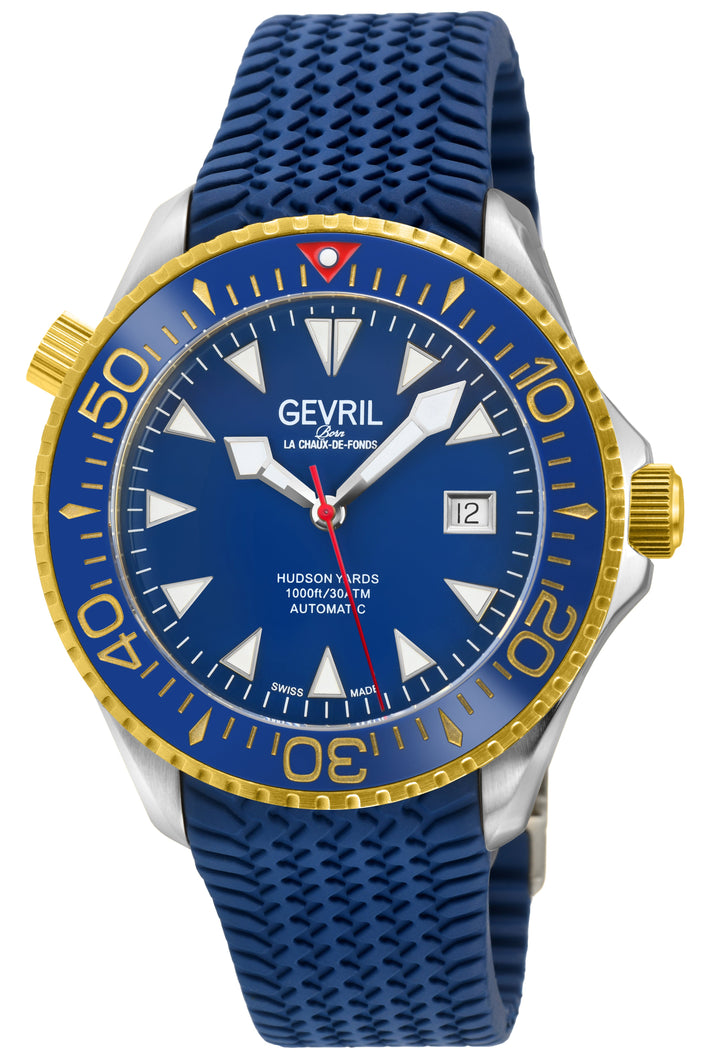 Hudson Yards - Rubber Swiss Made SW200 ceramic rotating bezel helium valve, Blue