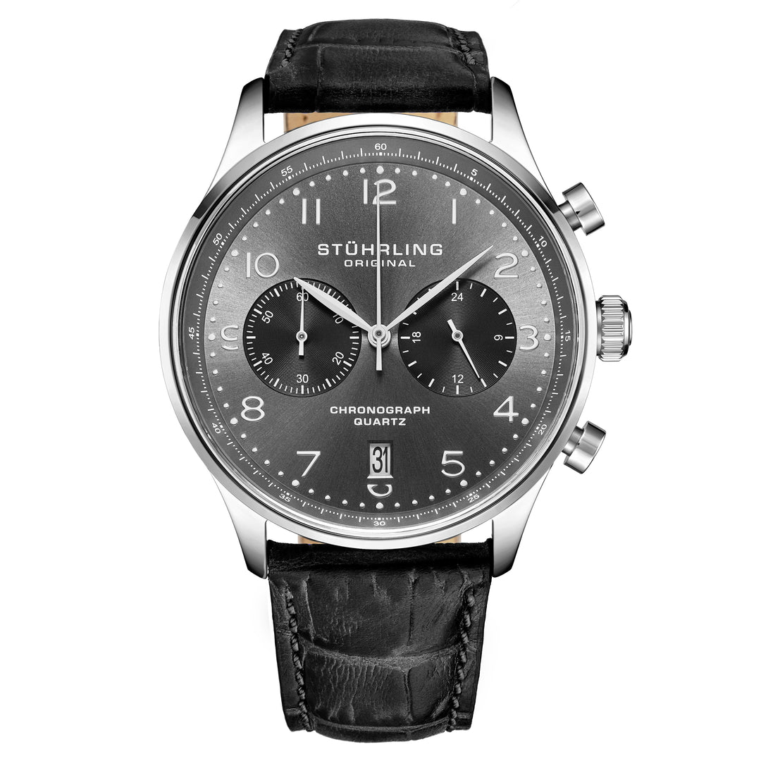 GR1-Q Quartz 42mm Chronograph Black/Leather | Gunmetal Dial
