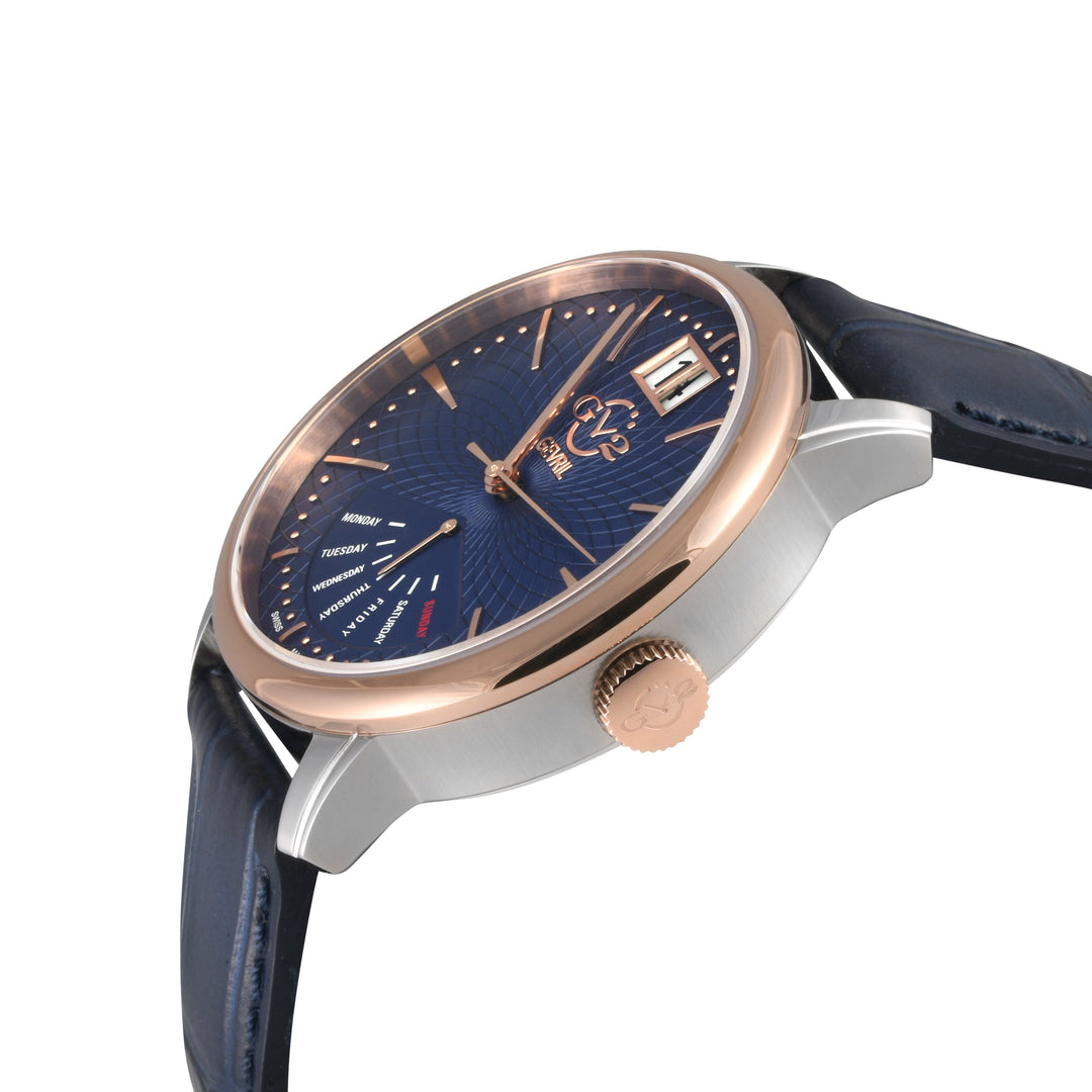 Rovescio Swiss Multifunction Big Date IPYG/White ,Brown Handmade Leather | Blue 