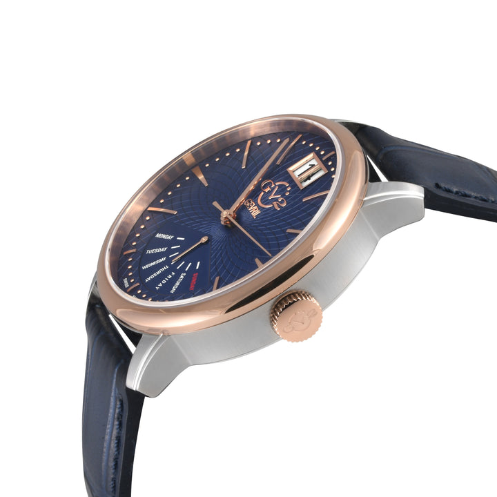 Rovescio Swiss Multifunction Big Date IPYG/White ,Brown Handmade Leather | Blue 
