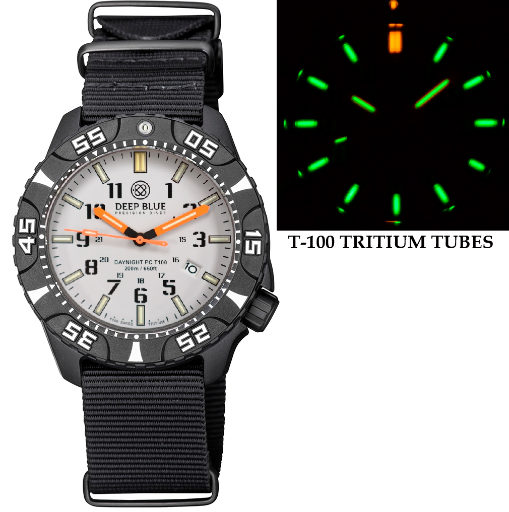 DAYNIGHT POLY CARBON CASE TRITIUM AUTOMATIC 44MM BLACK WHITE BEZEL - WHITE GREY 