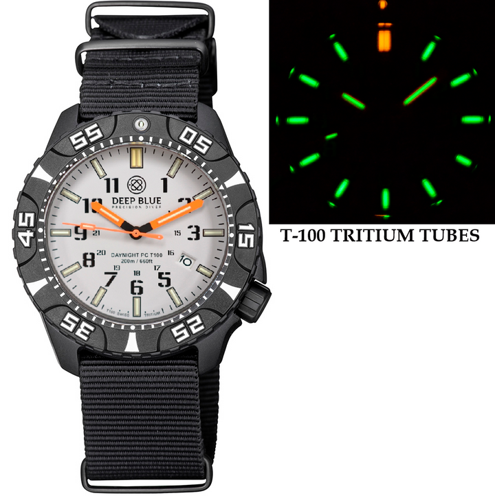 DAYNIGHT POLY CARBON CASE TRITIUM AUTOMATIC 44MM BLACK WHITE BEZEL - WHITE GREY 