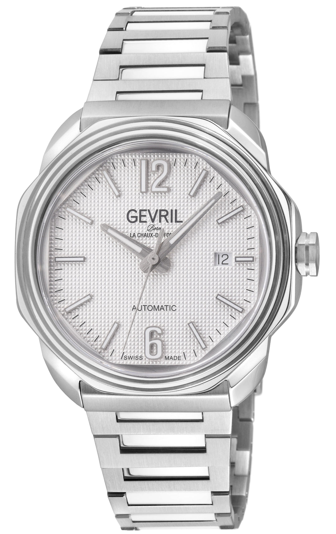 Roosevelt Gevril SS Case, SS Bezel, White checkered dial, SS Bracelet. | White D
