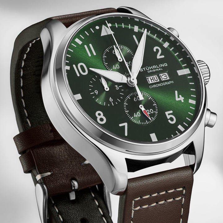 Navigator Chrono Forest Green Sunray Dial/Brown Leather Strap | Green Dial