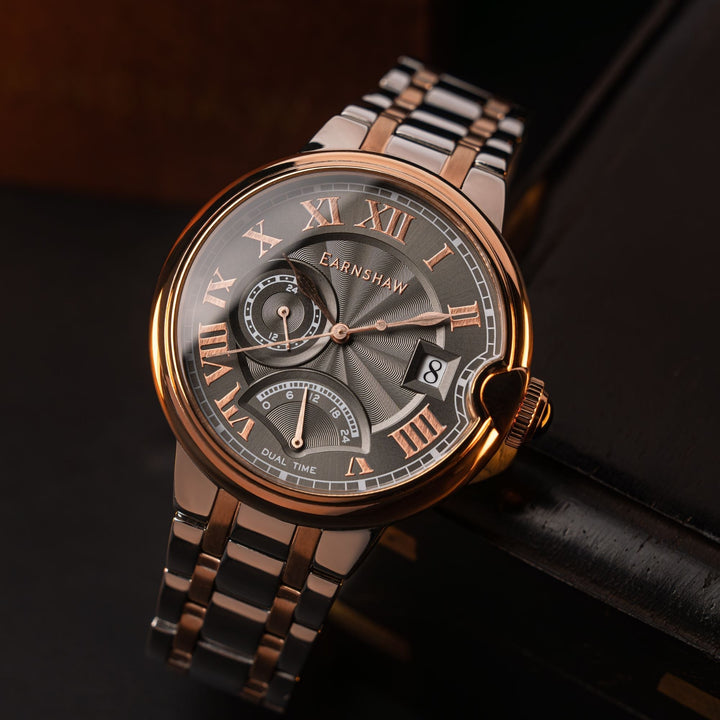 Thomas Earnshaw Barallier Retrograde Dual Time Grey / Stainless Steel | Grey Dia