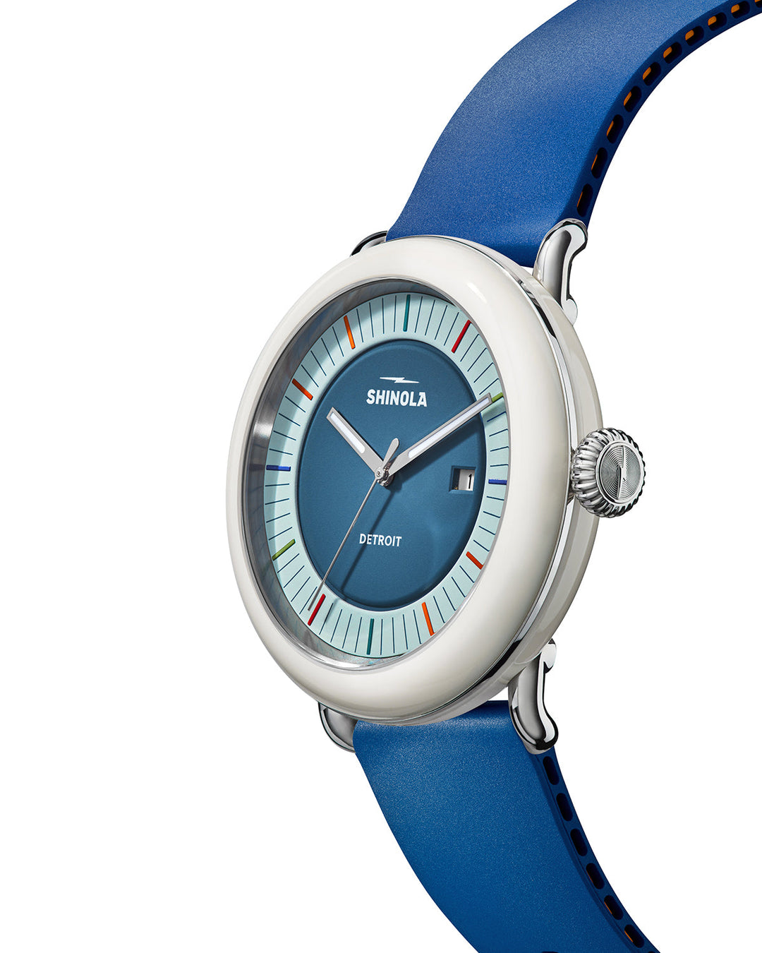 Detrola 3HD 41mm, Blue Rubber Strap Blue Blue Dial