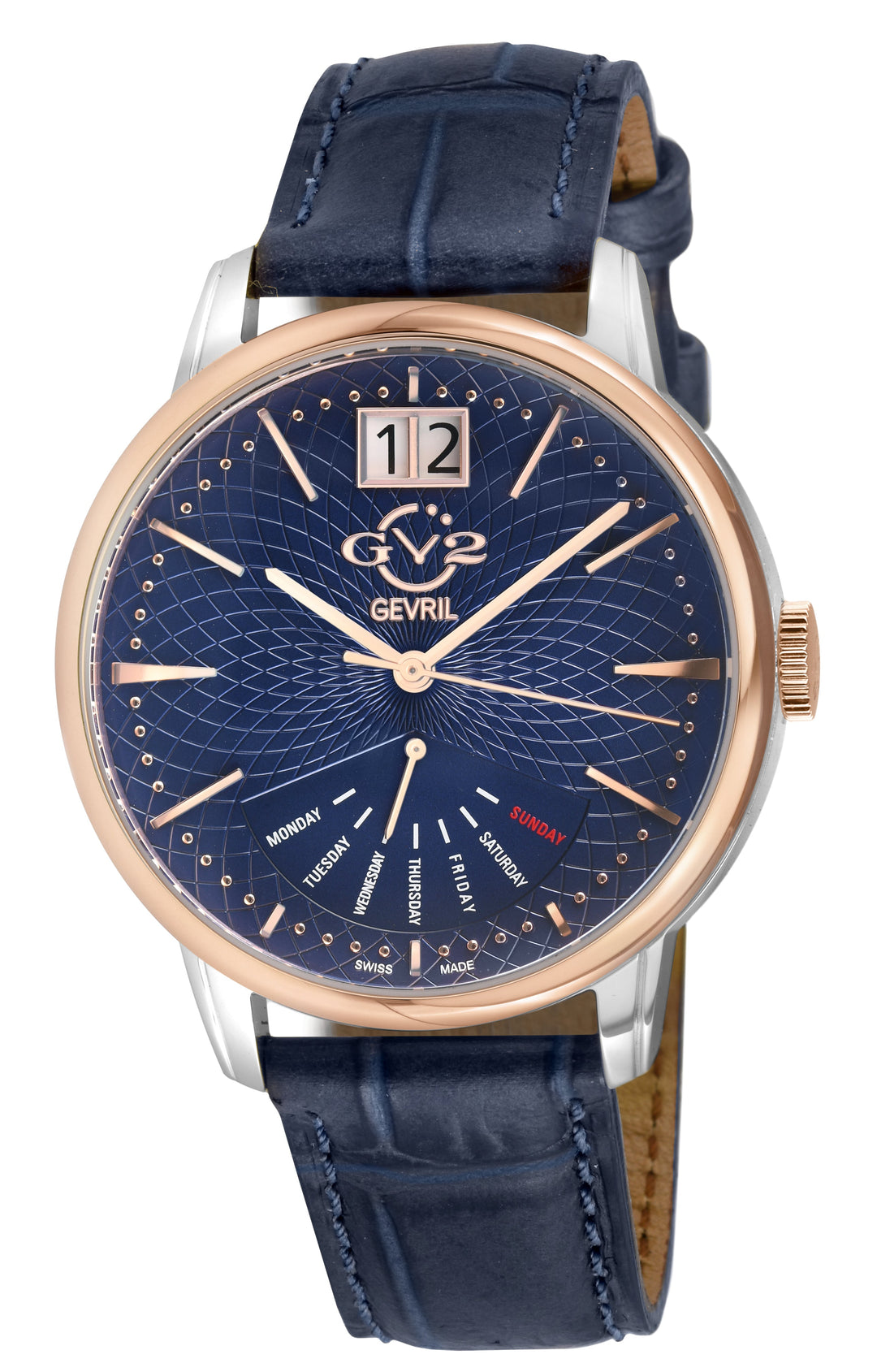 Rovescio Swiss Multifunction Big Date IPYG/White ,Brown Handmade Leather | Blue 