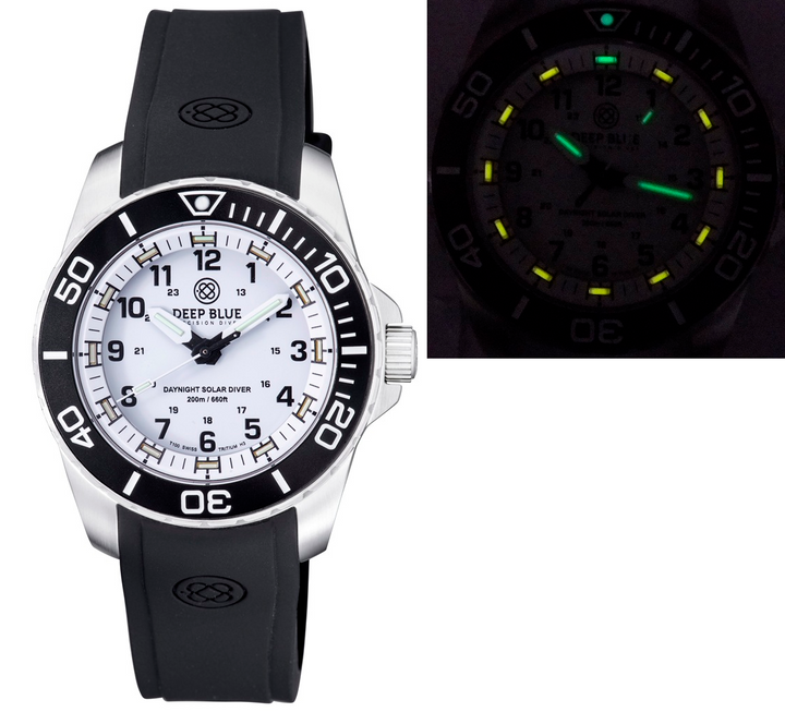 DAYNIGHT 43MM DIVER SOLAR  STAINLESS STEEL TRITIUM DAYNIGHT  BLACK/WHITE BEZEL –