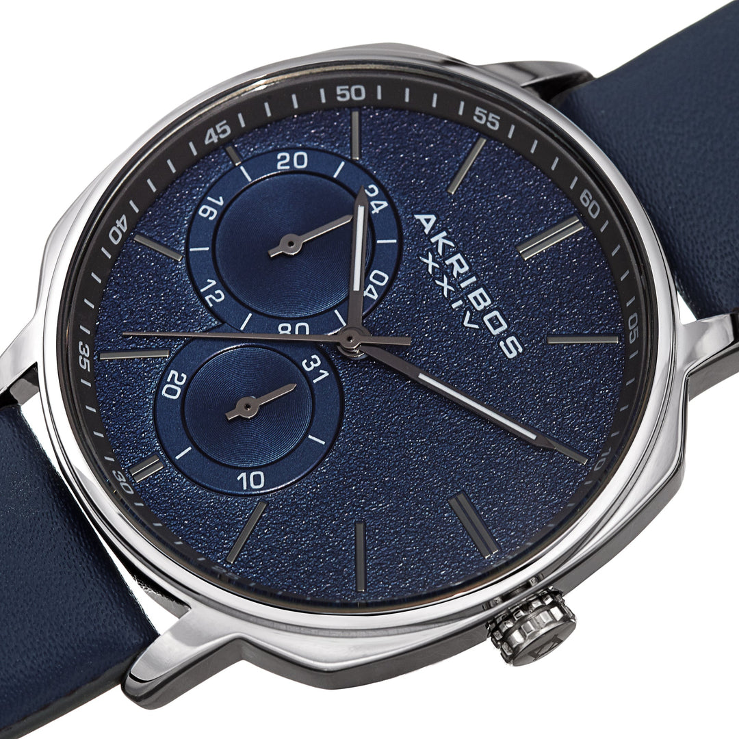 Classic Silver Tone/Leather Blue Dial