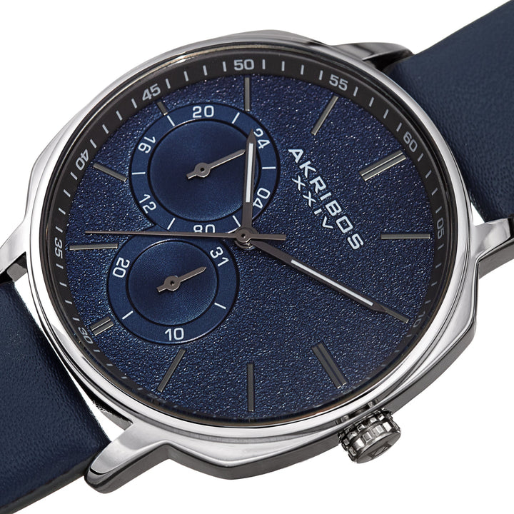 Classic Silver Tone/Leather Blue Dial