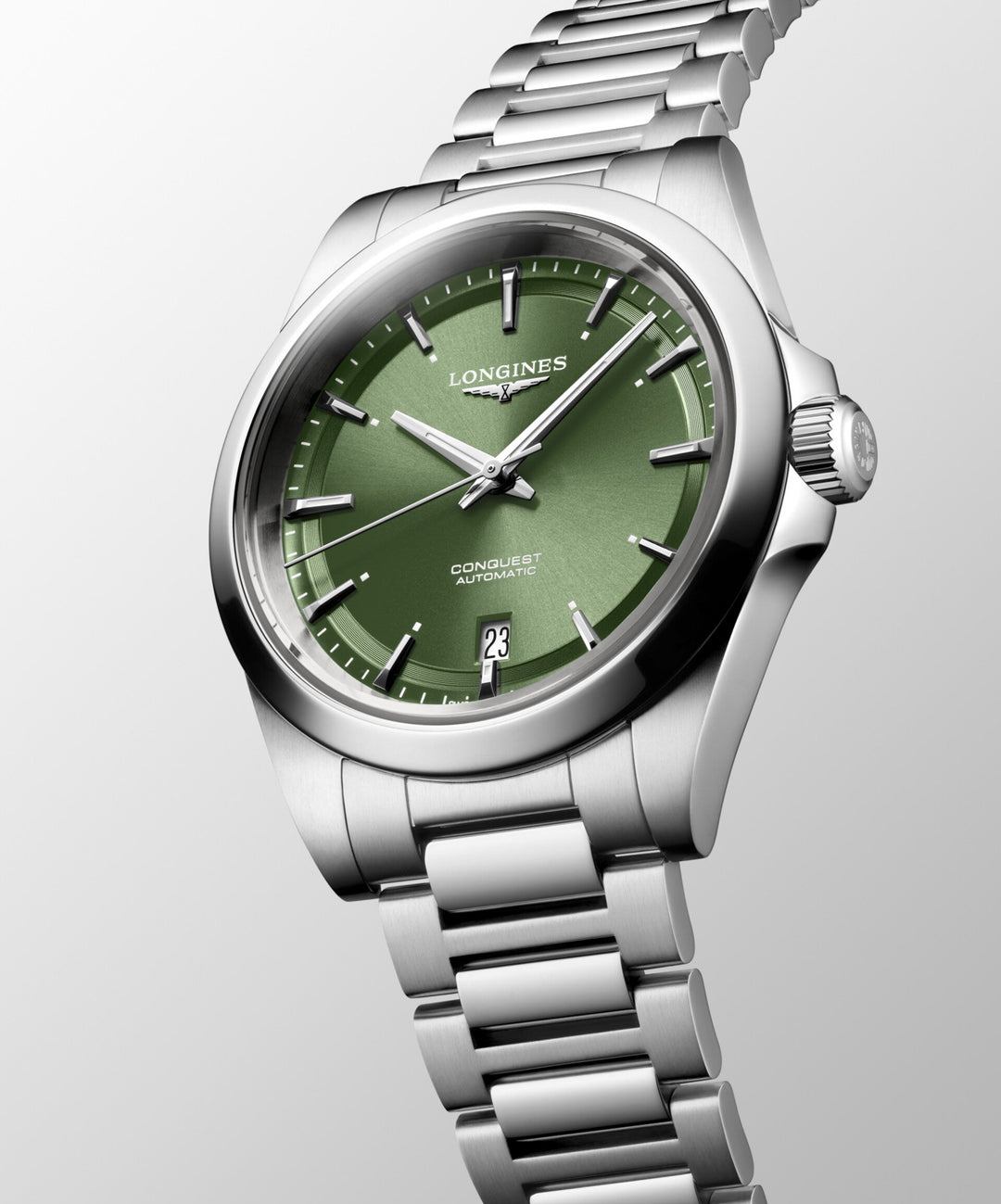 Conquest Silver/Green Sunray Green Dial
