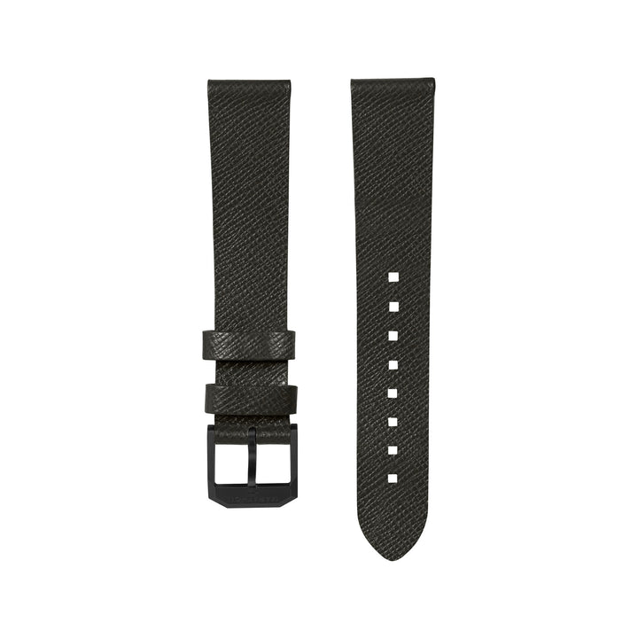 STRAP, 20mm, ITALIAN LEATHER, CROSS HATCH, IP BLACK BUCKLE, MOSS GREEN, XL ITALI