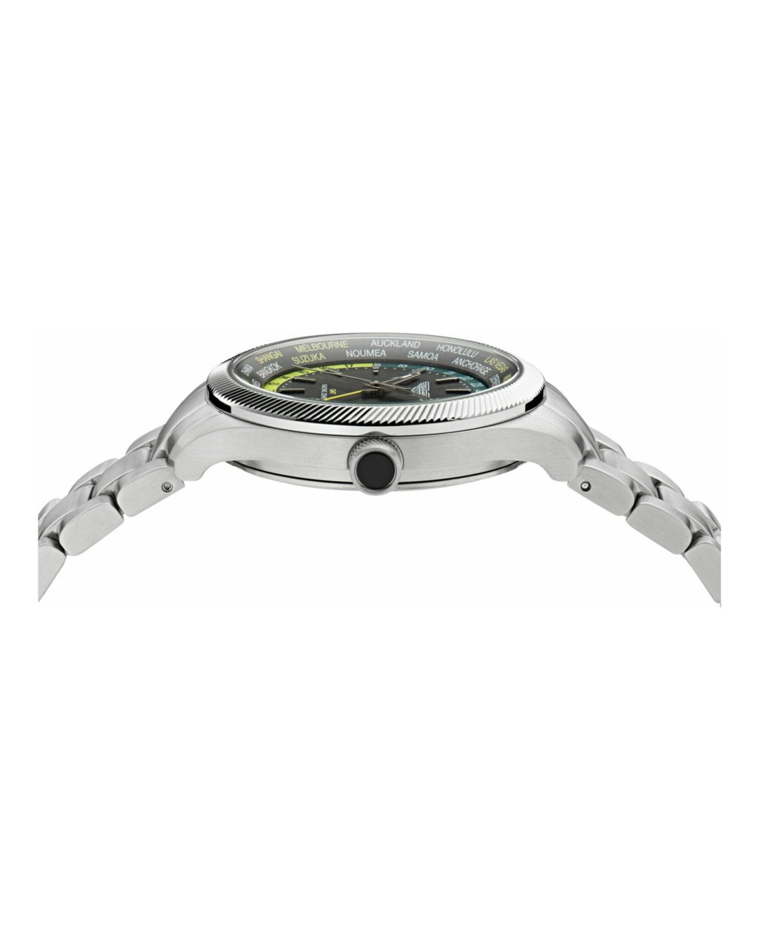GRZ Stainless Steel/Green Silicone Interchangable Strap Black Dial