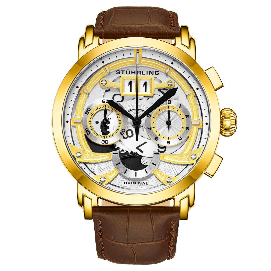 Monaco Brown/Leather/White Dial/Gold Case | White Dial