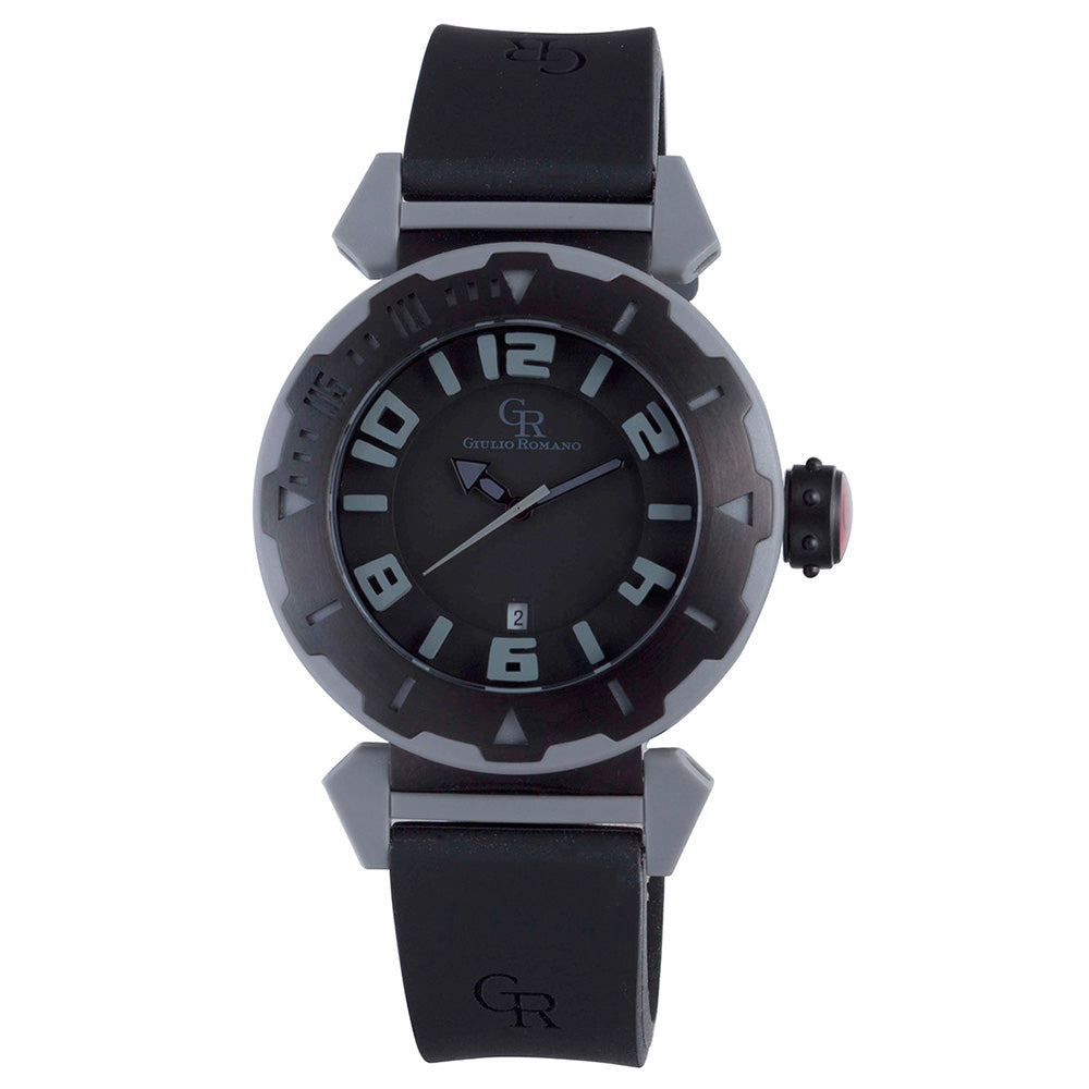 Men's Ferrara Rotating Bezel Black Rubber Date Watch | Black Dial