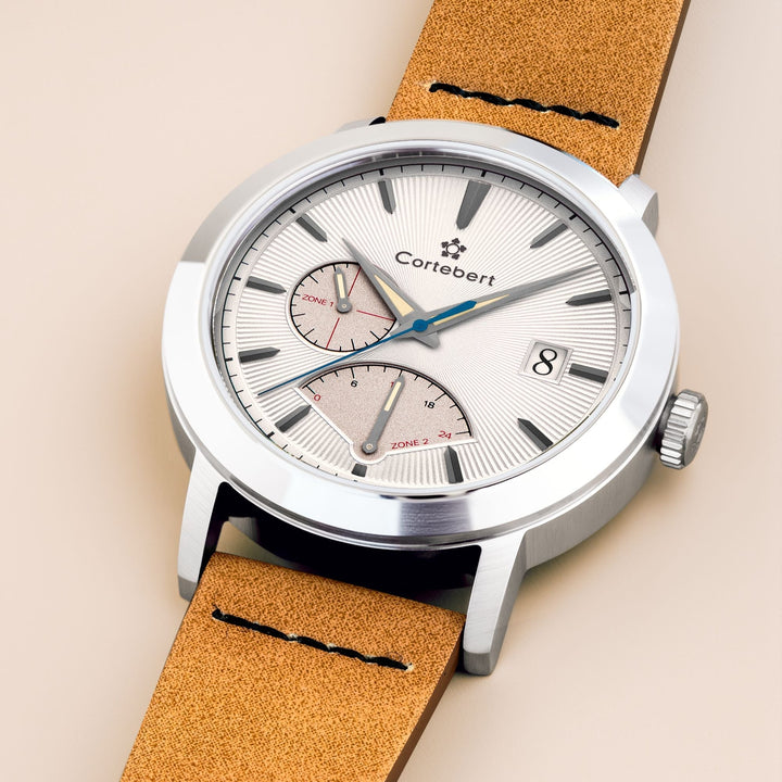 Cortebert Rodez Retrograde Dual Time Tan / Genuine Leather | Tan Dial