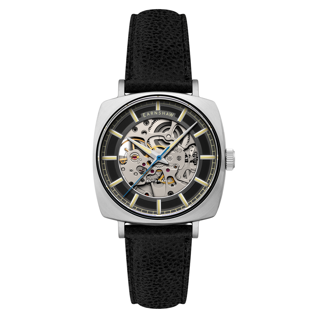 City Of London Moorgate Skeleton Automatic Black / Genuine Leather Strap Black D