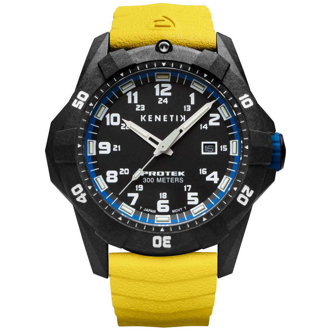 Kenetik Carbon Composite Dive CARBON CASE/BLACK & BLUE DIAL/YELLOW STRAP Black &