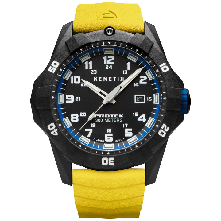 Kenetik Carbon Composite Dive CARBON CASE/BLACK & BLUE DIAL/YELLOW STRAP Black &