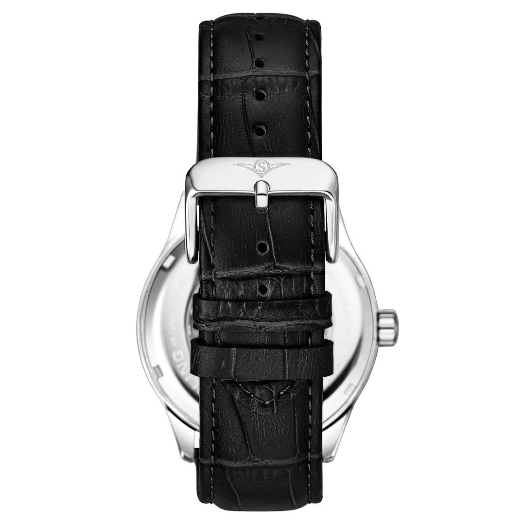 Denmark 3947 Automatic 42mm Skeleton Black/Leather | Silver Dial