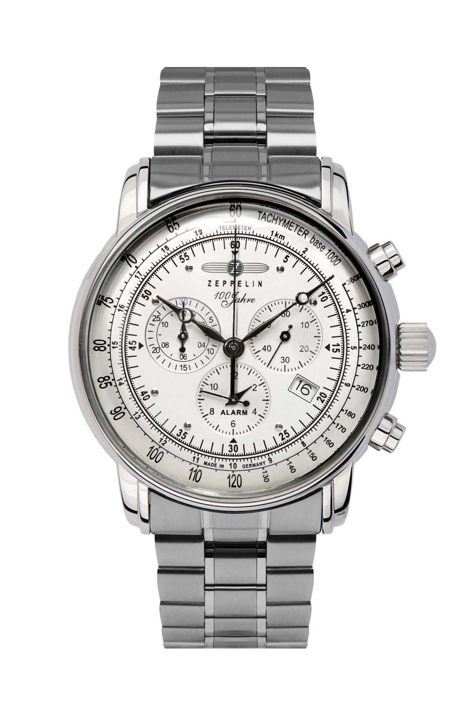100 Jahre Chronograph White with Metal Bracelet | Silver Dial