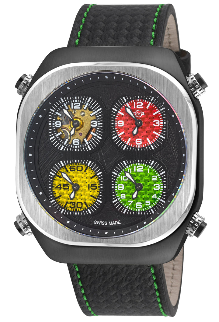 Quattro Zone GV2 Swiss Quartz, 316L Black Case, Silver Bezel, Black dial, Sub Di