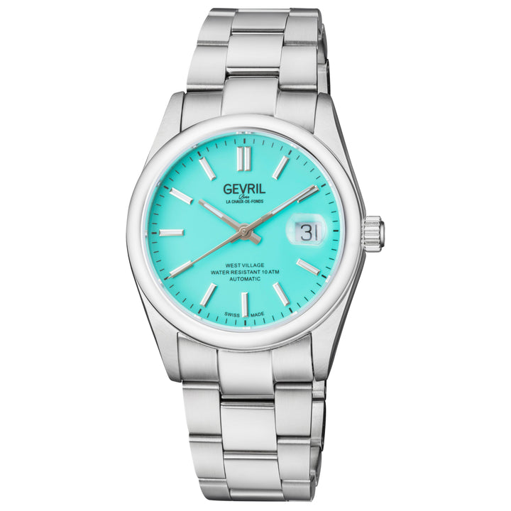 West Village Sellita SW200 Swiss Automatic Watch Silver/Tiffany Blue,Silver band