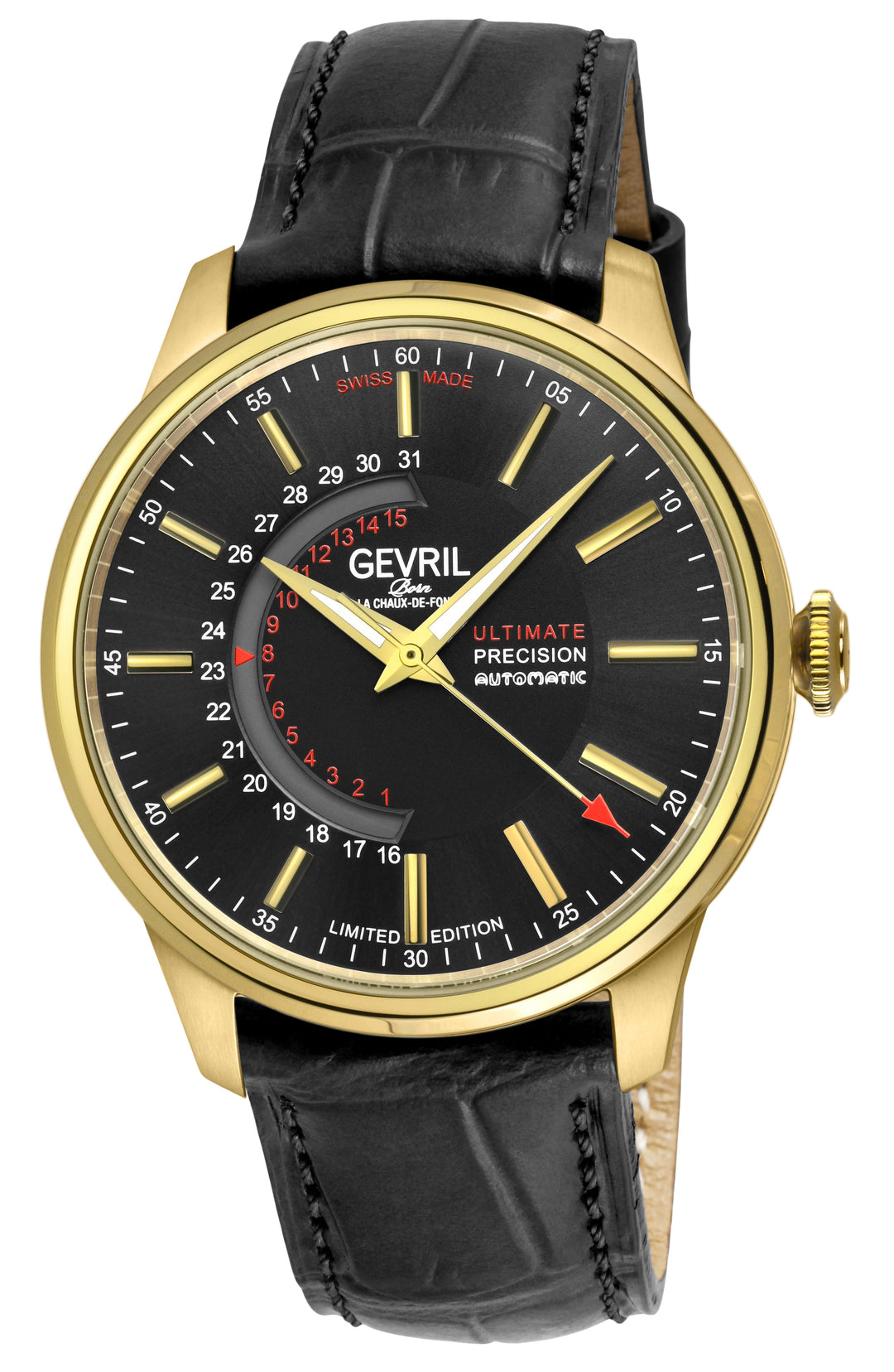 Guggenheim Gevril Men's Guggenheim Automatic IP Gold, Case, Black Dial, Genuine 
