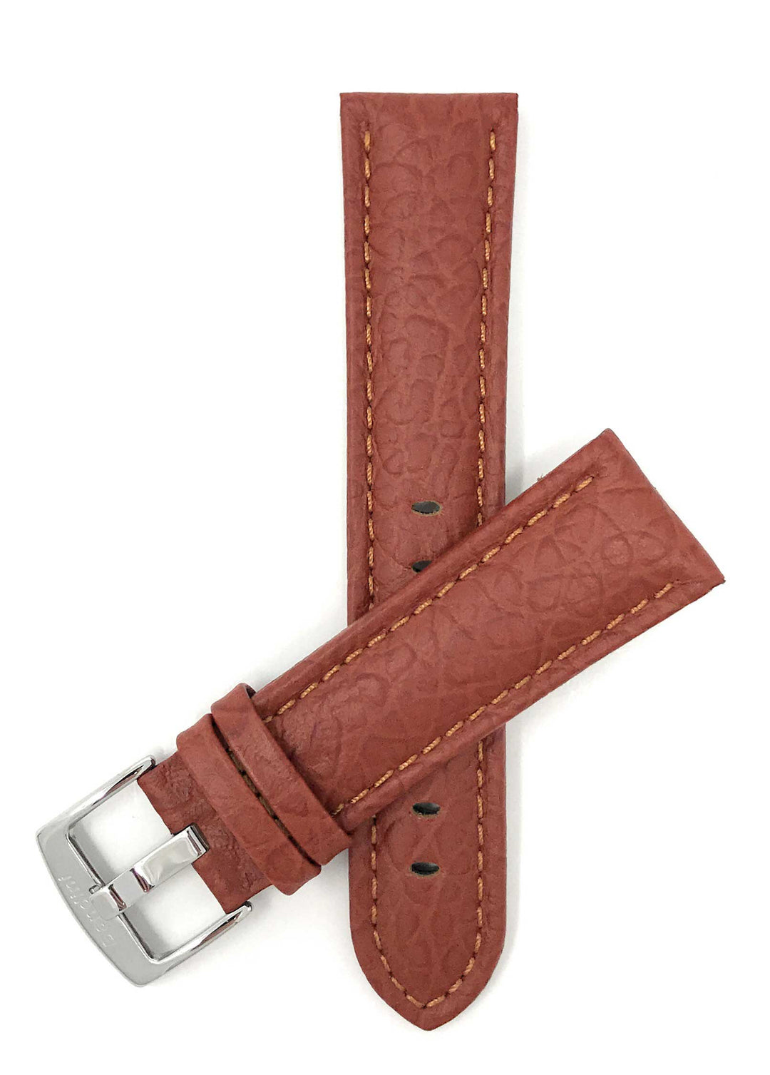 501 | 26mm Tan Leather Watch Band - Buffalo Pattern - Padded 26mm / Tan / Silver