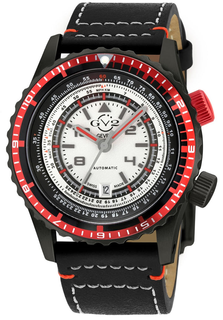 Contasecondi GV2 Contasecondi Men's Silver/Red Dial Black Calfskin Leather Watch