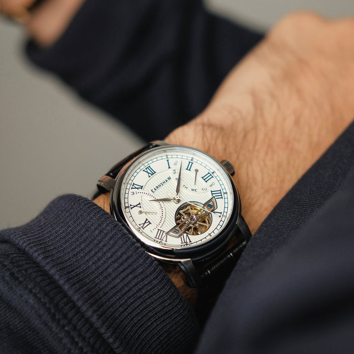 Heritage Longcase Double Retrograde Calendar Open Heart Automatic White / Genuin
