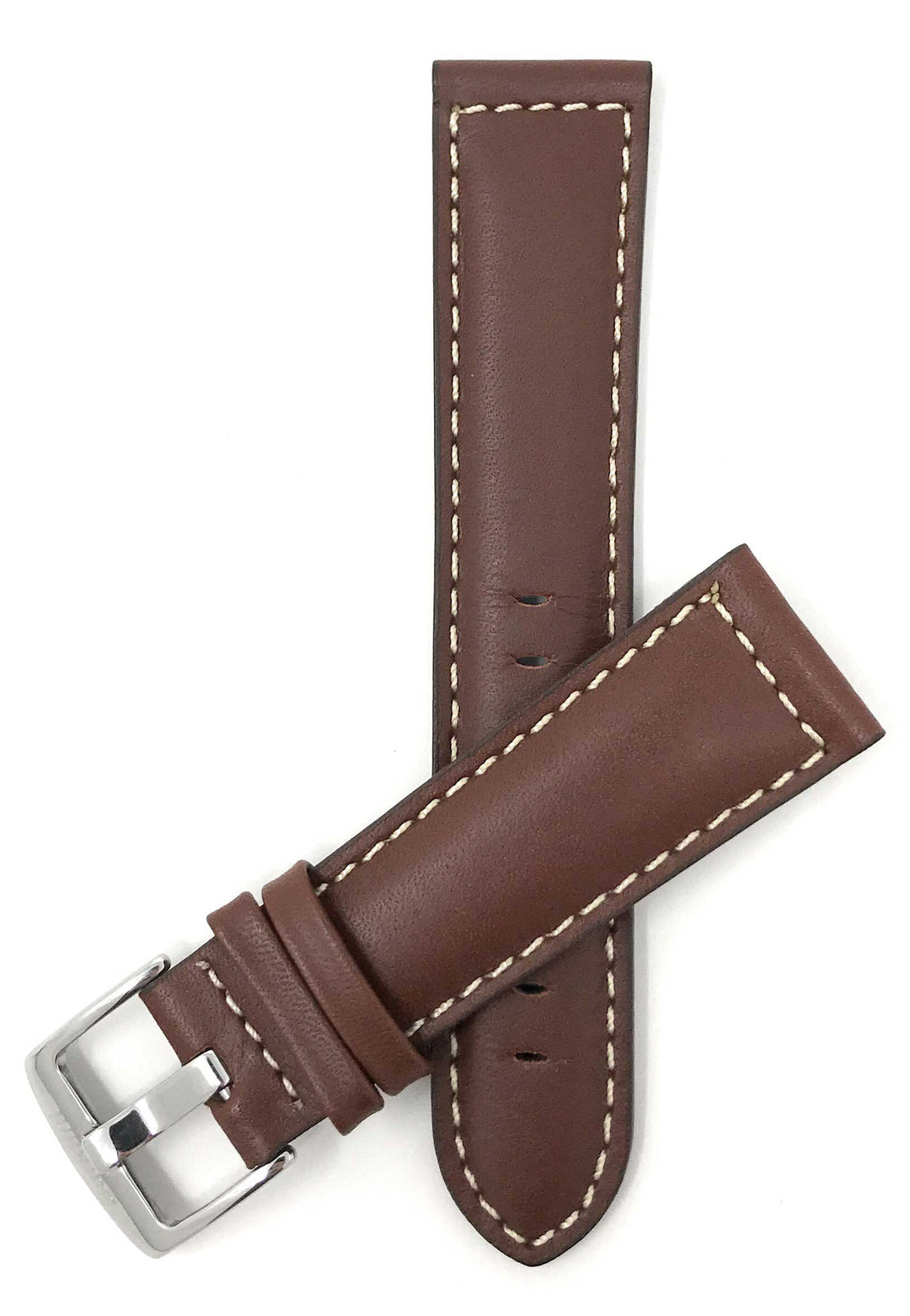500s | 20mm Light Brown Italian Leather Watch Band - Classic - Padded - White St