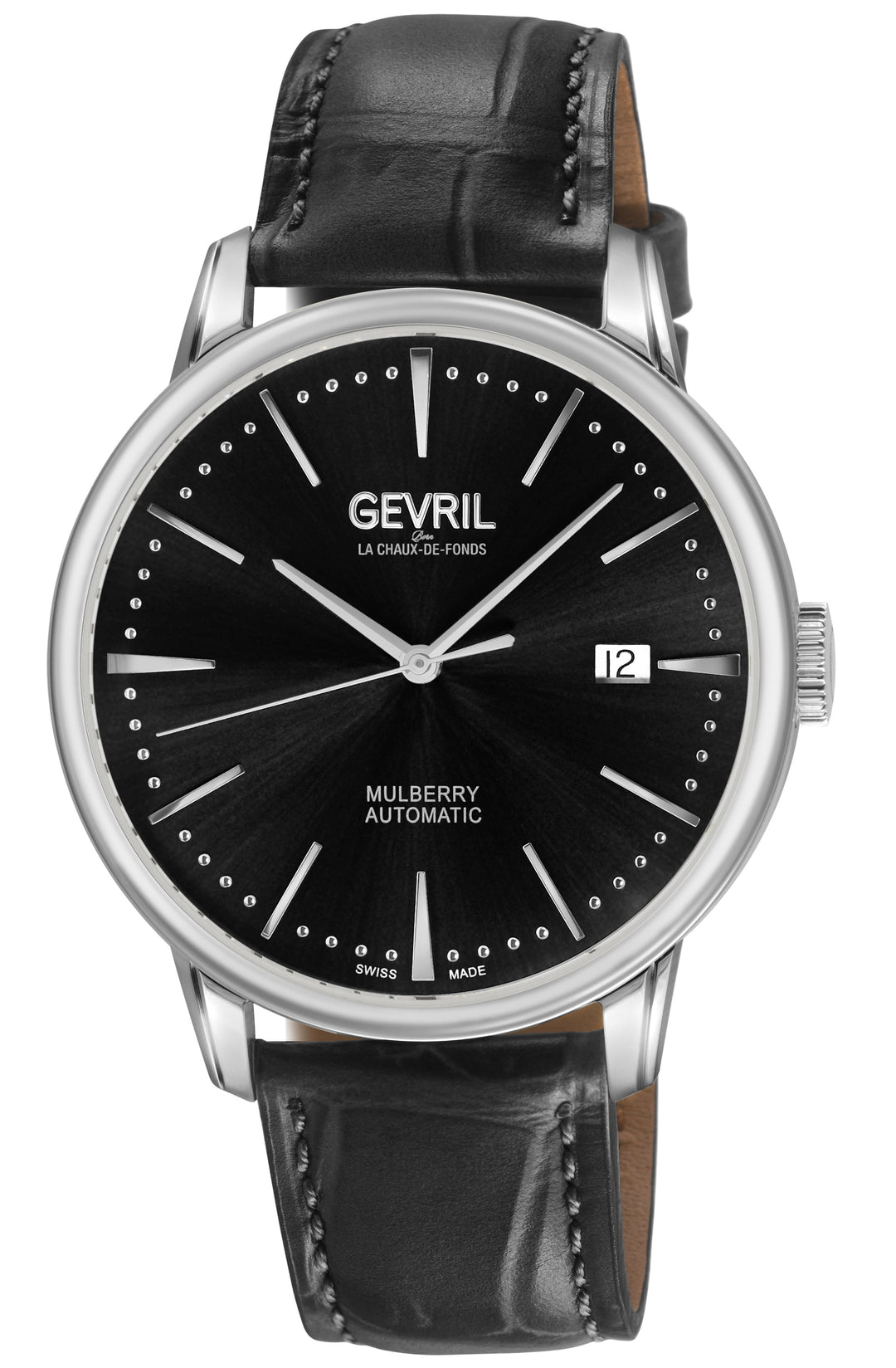 Mulberry Gevril Men's Mulberry SS Case,SS Bezel, Black Dial with embossed textur