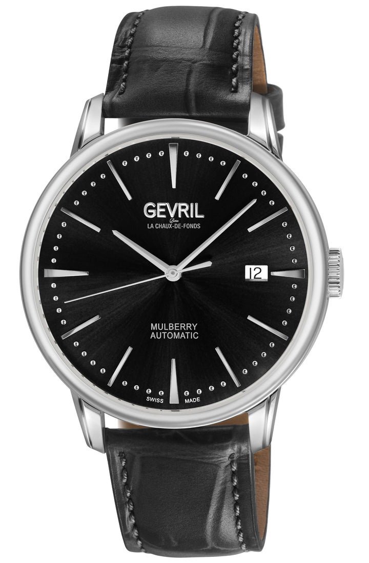 Mulberry Gevril Men's Mulberry SS Case,SS Bezel, Black Dial with embossed textur