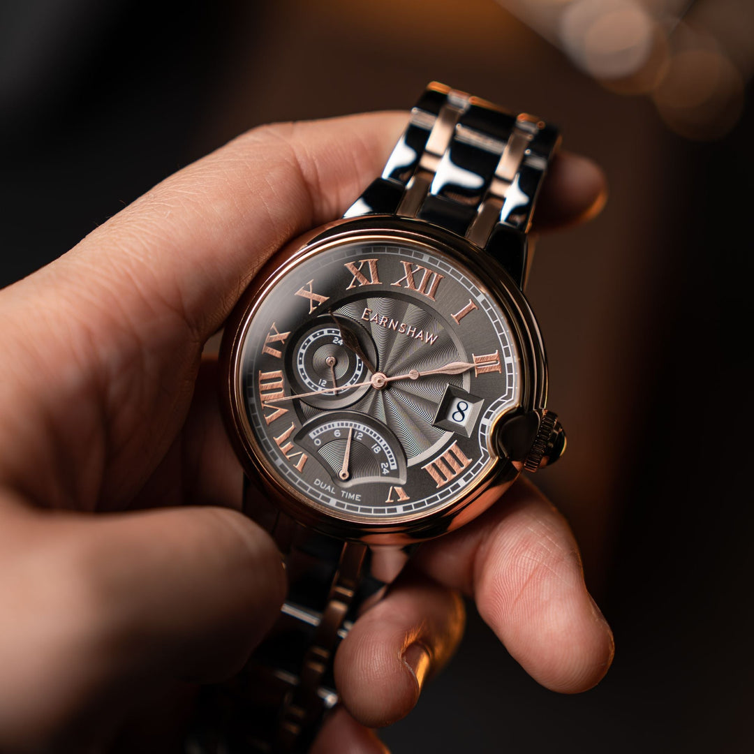 Thomas Earnshaw Barallier Retrograde Dual Time Grey / Stainless Steel | Grey Dia