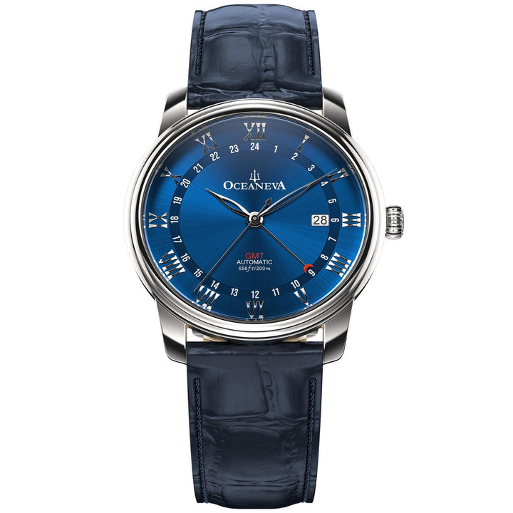 OceanTrek Automatic GMT 200m Silver Bezel |Blue Dial