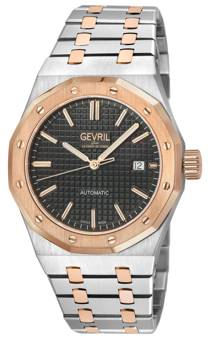 Gotham Swiss Automatic Movement, Black Embossed Dial, Two toned SS/IPRG Bracelet