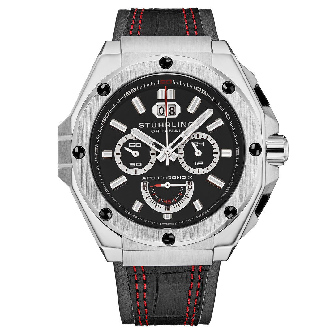 Mens Sport Watch Black/Leather | Black Dial