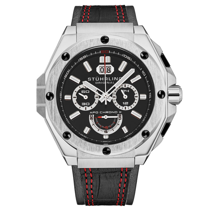 Mens Sport Watch Black/Leather | Black Dial