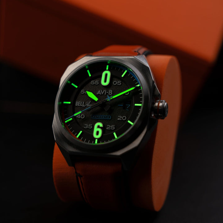 Bell X-1 Machbuster Automatic Black / Orange Hybrid leather and rubber strap | B
