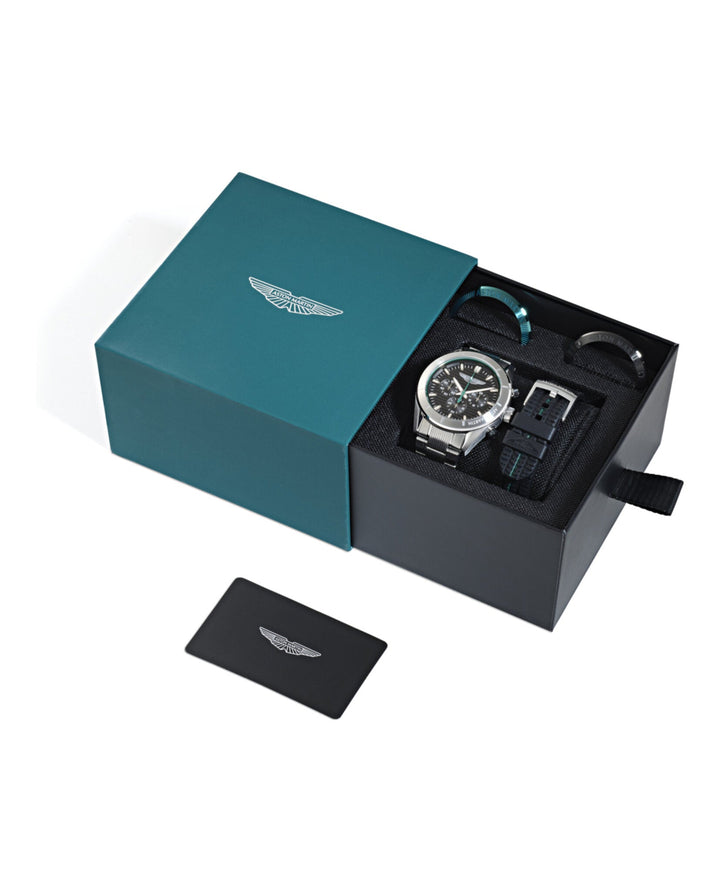 BST Stainless Steel/Black Silicone Box Set Black Dial