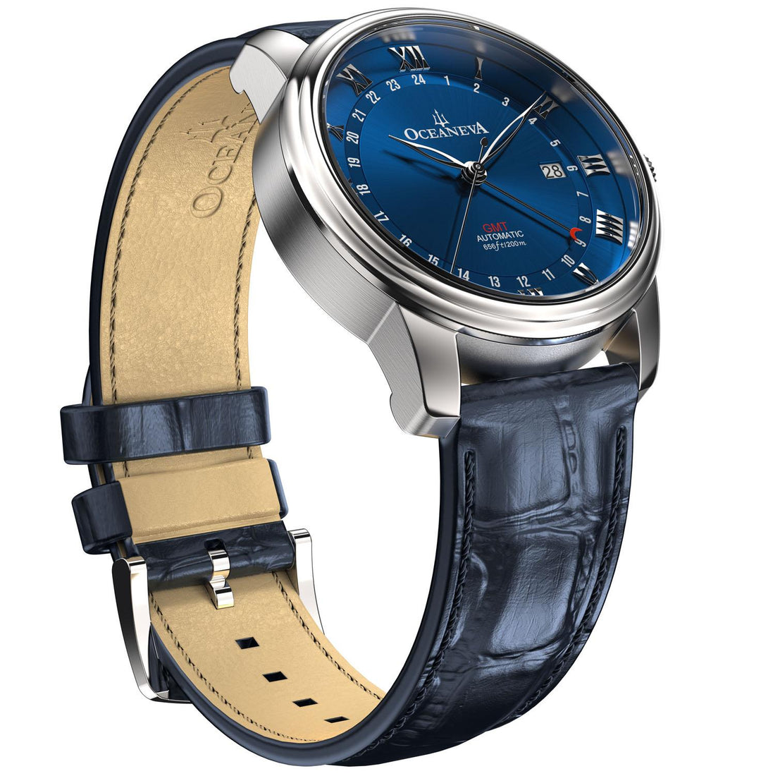 OceanTrek Automatic GMT 200m Silver Bezel |Blue Dial