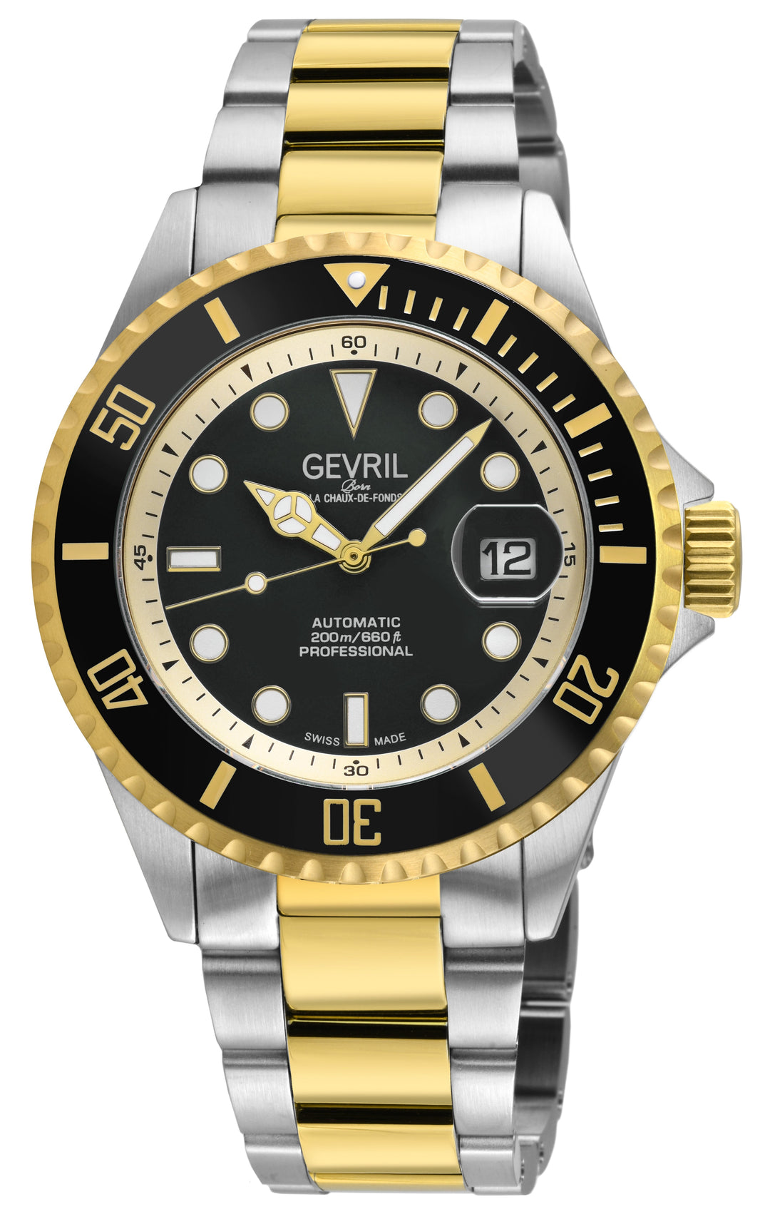 Wall Street Gevril Swiss Made SW200-1 Steel Rotating Black Ceramic Bezel , 316L 
