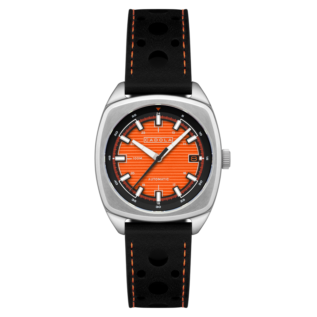 Buxton Automatic Orange/ Black Leather | Orange Dial