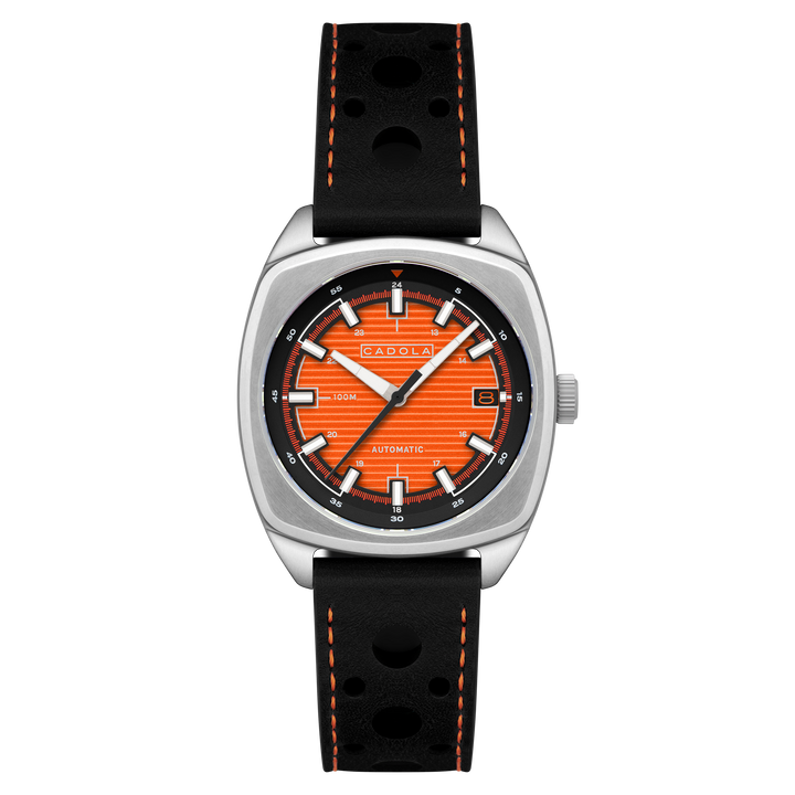 Buxton Automatic Orange/ Black Leather | Orange Dial